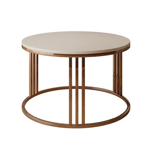 Okrągły stolik kawowy LORI mat z miedzianym stelażem, Kaszmir