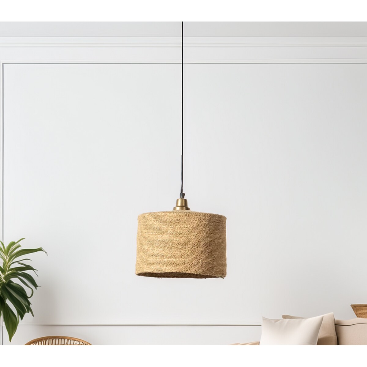 LAMPA SUFITOWA WISZĄCA E27 NAD STÓŁ JUTOWA BOHO duża 30cm do salonu kuchni