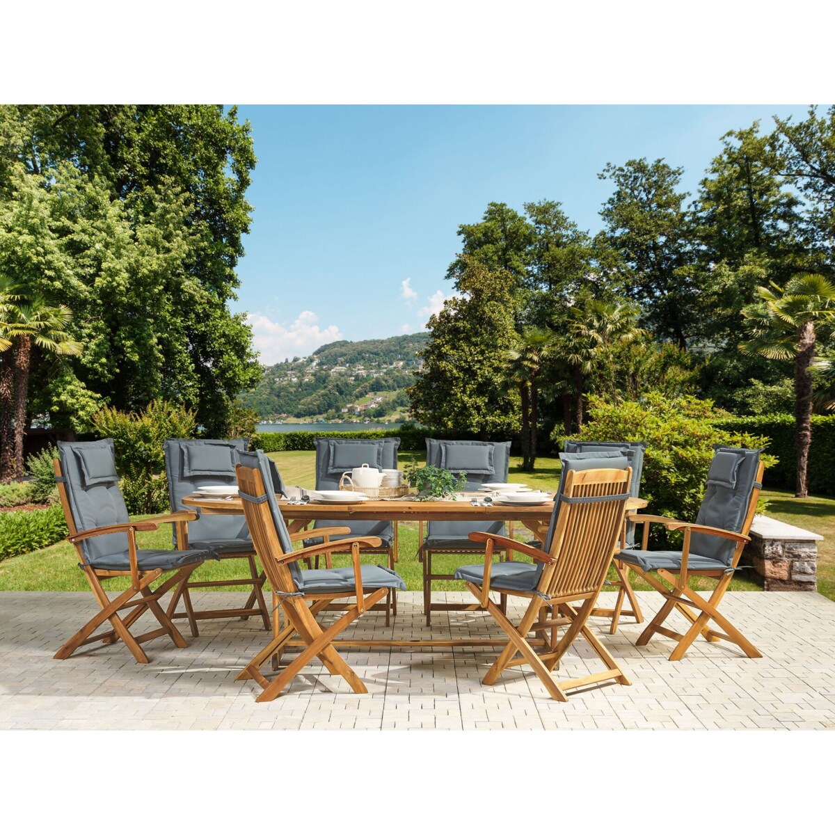 Zestaw ogrodowy drewniany 8-osobowy poduchy grafitowe MAUI