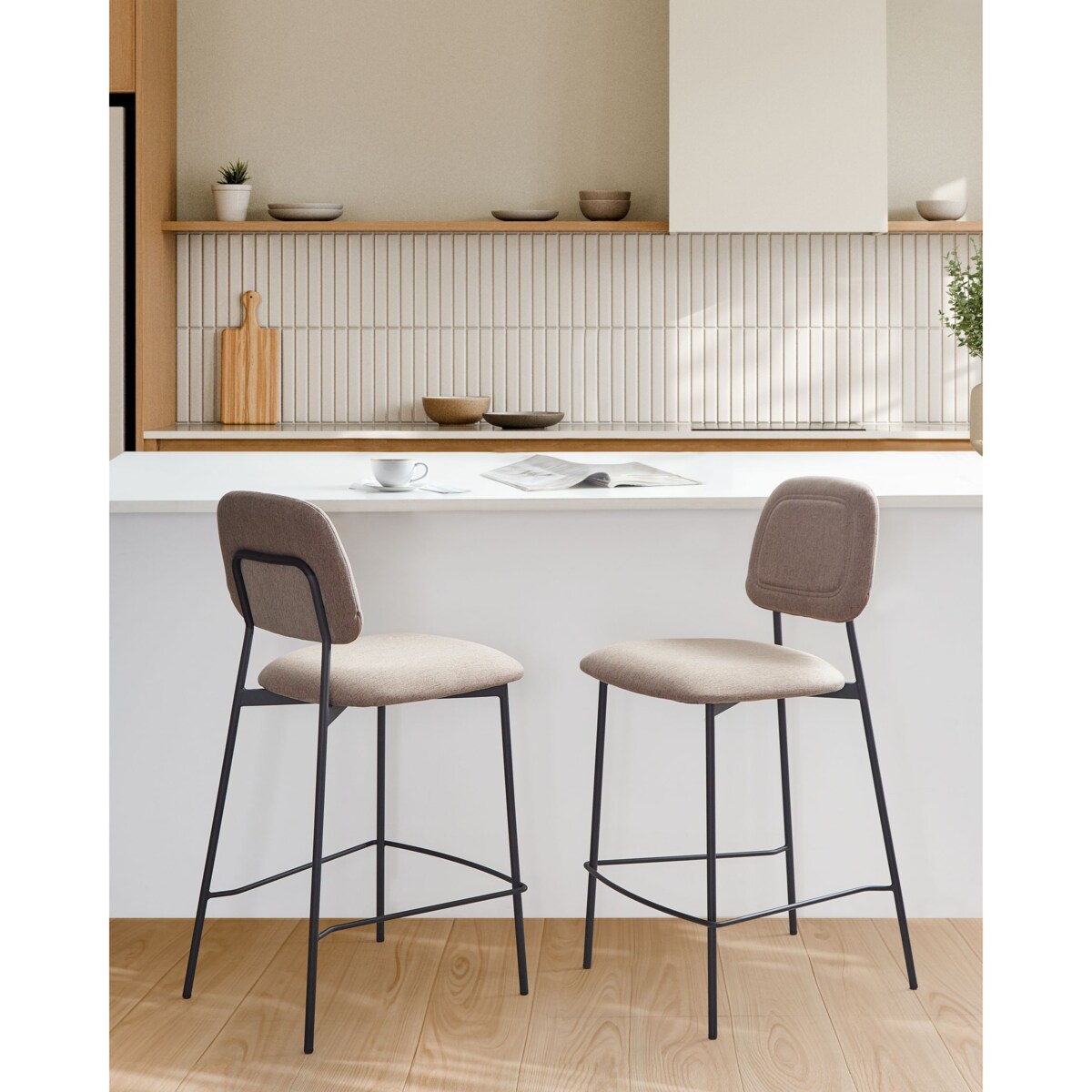 Zestaw 2 krzeseł barowych DUETTE Len syntetyczny Beżowoszary