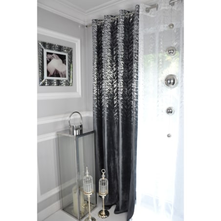 zasłona welurowa "velvet glow" srebrny print 140x250 cm stalowy