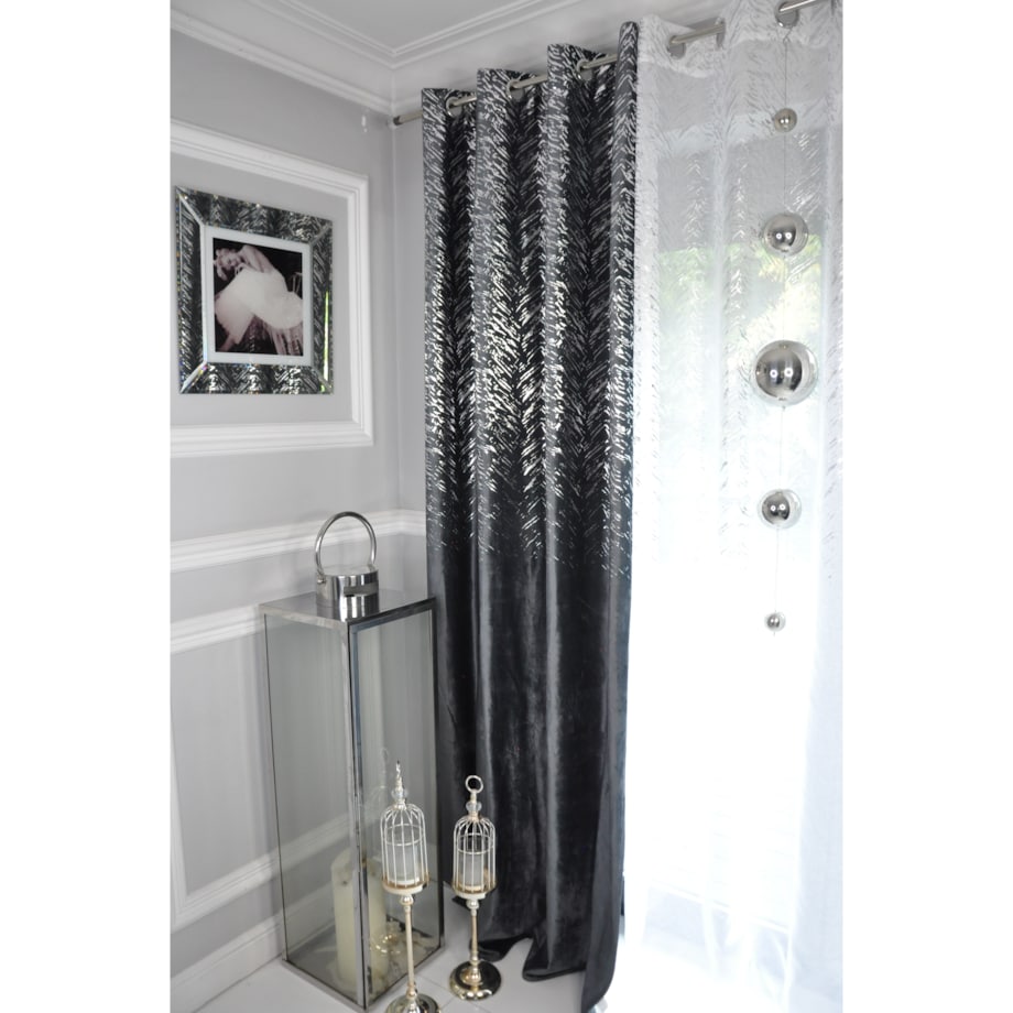 zasłona welurowa "velvet glow" srebrny print 140x250 cm stalowy