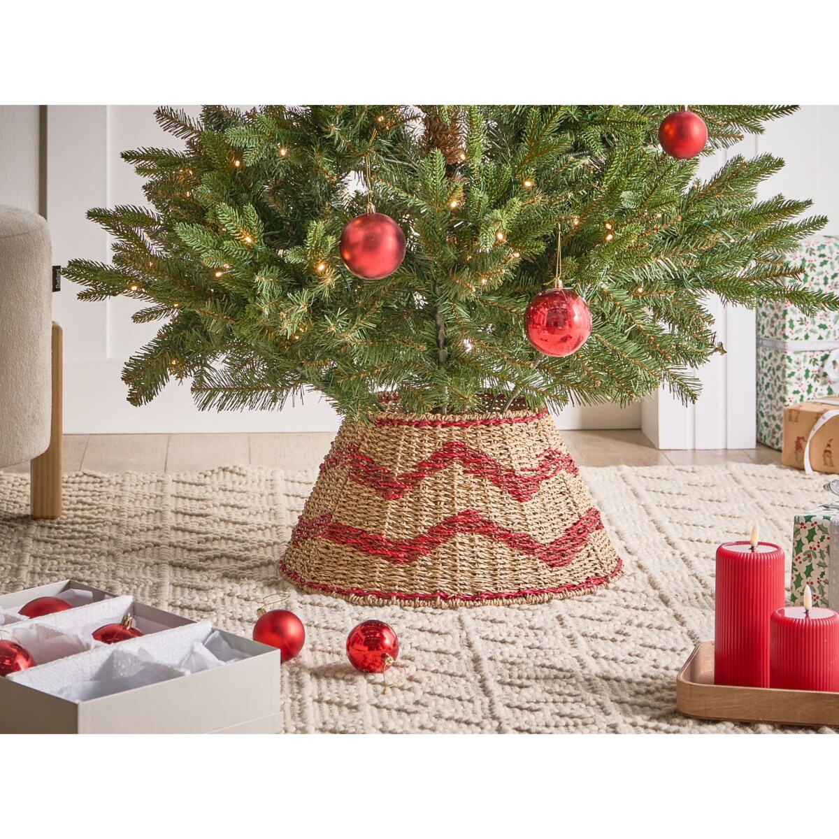 Osłonka pod choinkę HIVER Trawa morska Czerwony 43 cm