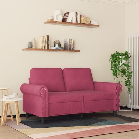vidaXL Sofa 2-osobowa, winna czerwień, 120 cm, tapicerowana aksamitem
