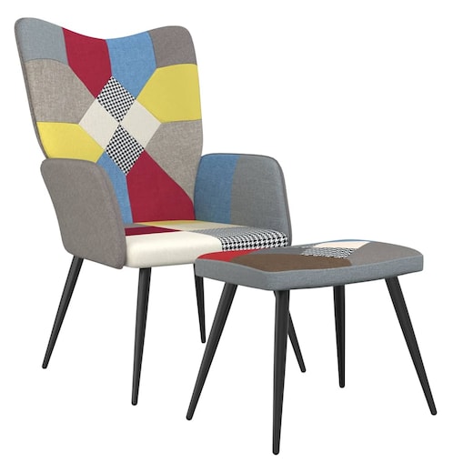 vidaXL Fotel z podnóżkiem, patchwork, obity tkaniną