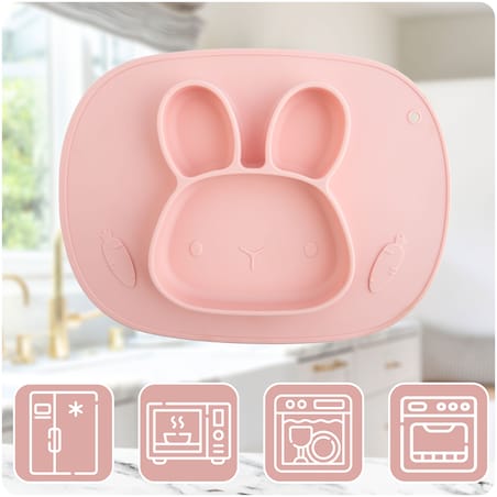 Talerzyk dla dziecka silikonowy do karmienia Królik różowy Ricokids