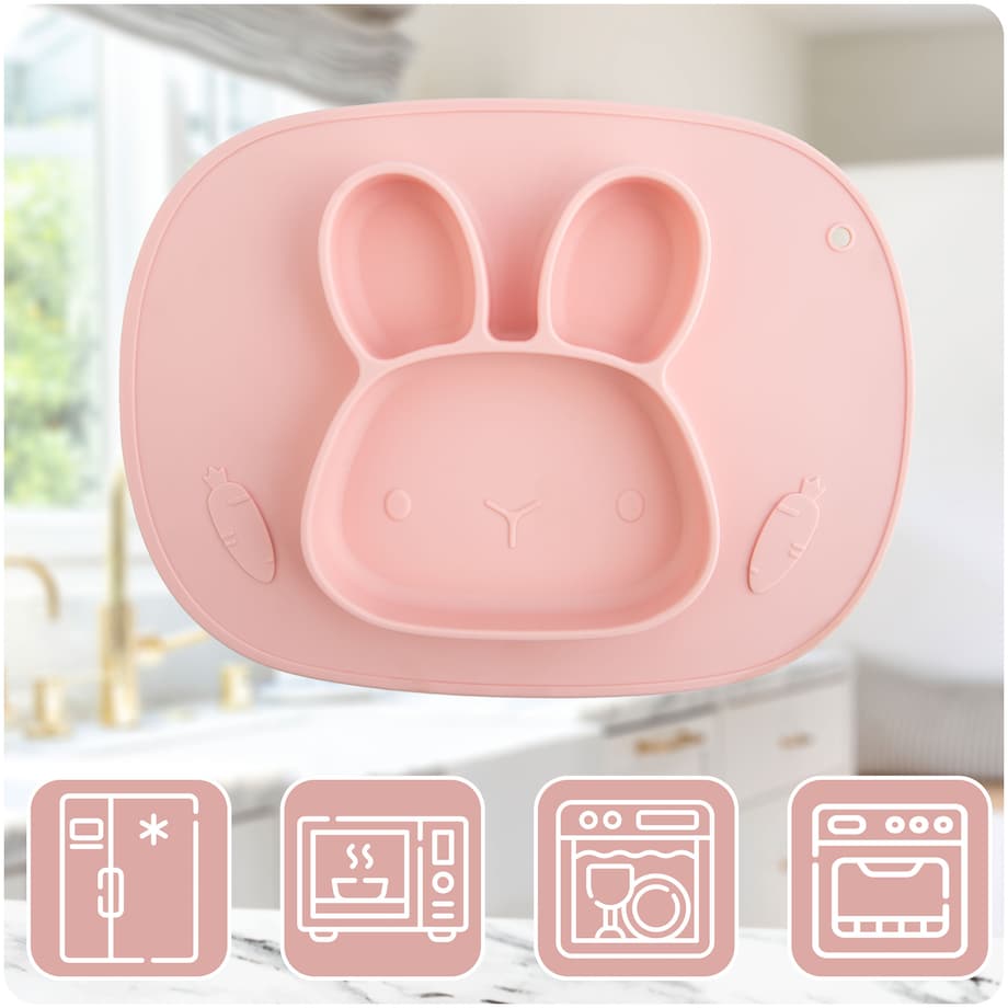 Talerzyk dla dziecka silikonowy do karmienia Królik różowy Ricokids
