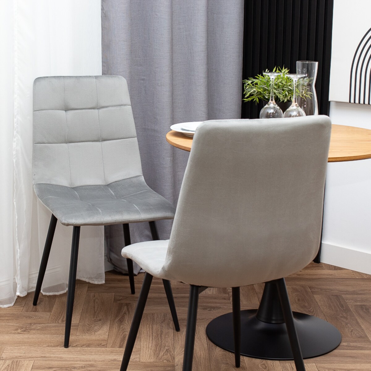 Krzesło welurowe tapicerowane nowoczesne pikowane szare