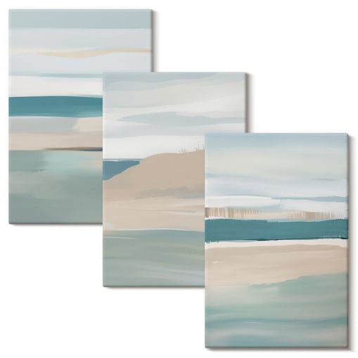 Zestaw 3 małych obrazów na płótnie - Abstrakcyjne niebieskie pejzaże - turkusowy