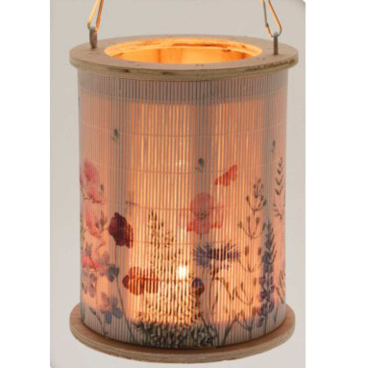 Lampion bambusowy z uchwytem ze sznura, Ø 13 x 16,5 cm, wzór kwiatowy