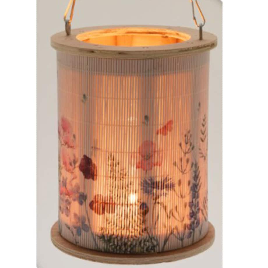 Lampion bambusowy z uchwytem ze sznura, Ø 13 x 16,5 cm, wzór kwiatowy