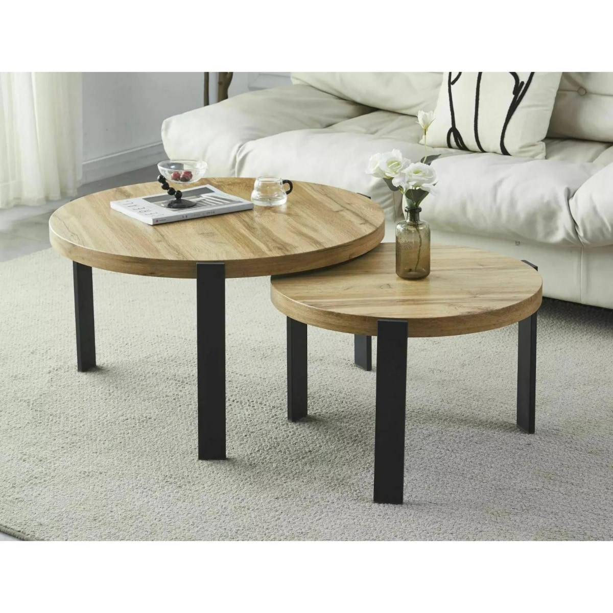 Zestaw 2 ław POLO dąb artisan/czarny