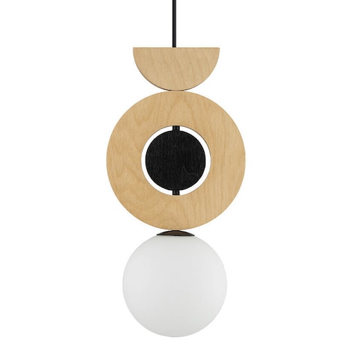Wisząca drewniana lampa Drops 11174 Nowodvorski japandi okręgi drewniana szklana biała