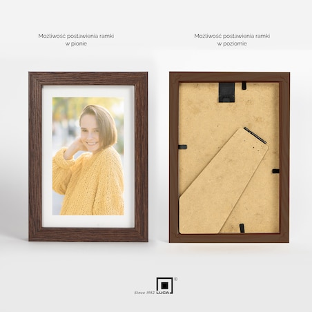 Brązowa ciemna ramka na zdjęcia 10x15 cm rama MDF z plexi wisząca stojąca klasyczna ramka