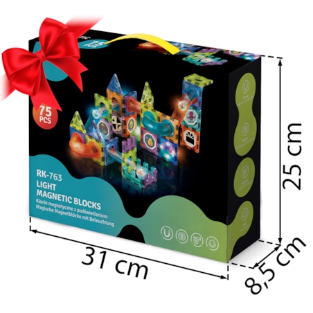 Klocki magnetyczne edukacyjne konstrukcyjne 3d Ricokids zestaw z naklejkami