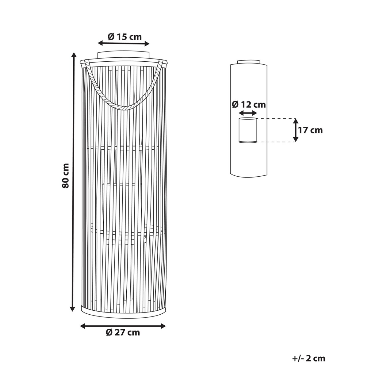 Lampion drewniany 80 cm czarny LUZON