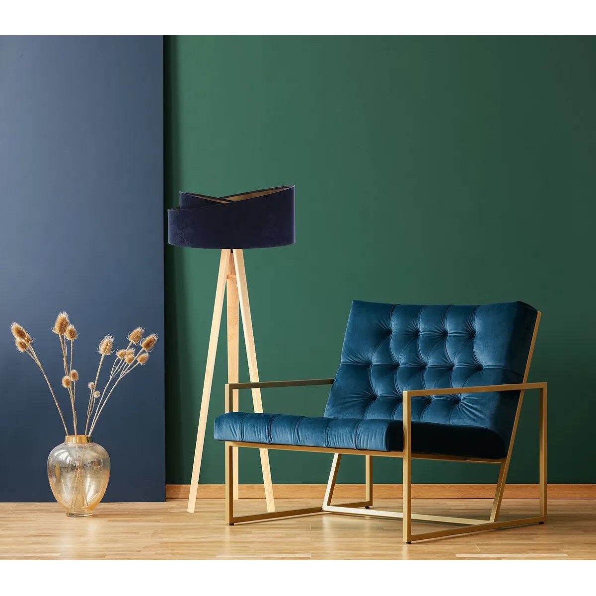 Lampa stojąca GEMSTONE granatowa/złota/sosna