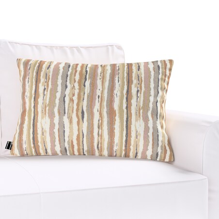 Poszewka Kinga na poduszkę prostokątną 47x28 oliwkowo-pomarańczowe pasy na kremowym tle