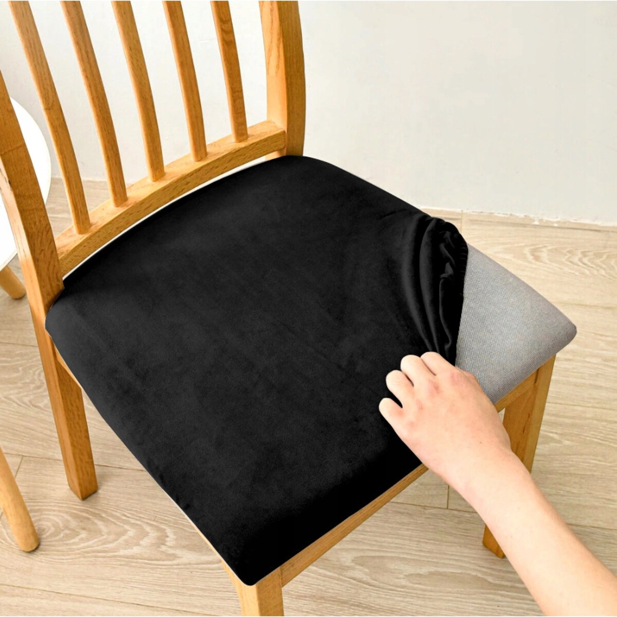 POKROWIEC NA SIEDZISKO 40x40cm CZARNY WELUR ELASTYCZNY [26O1]