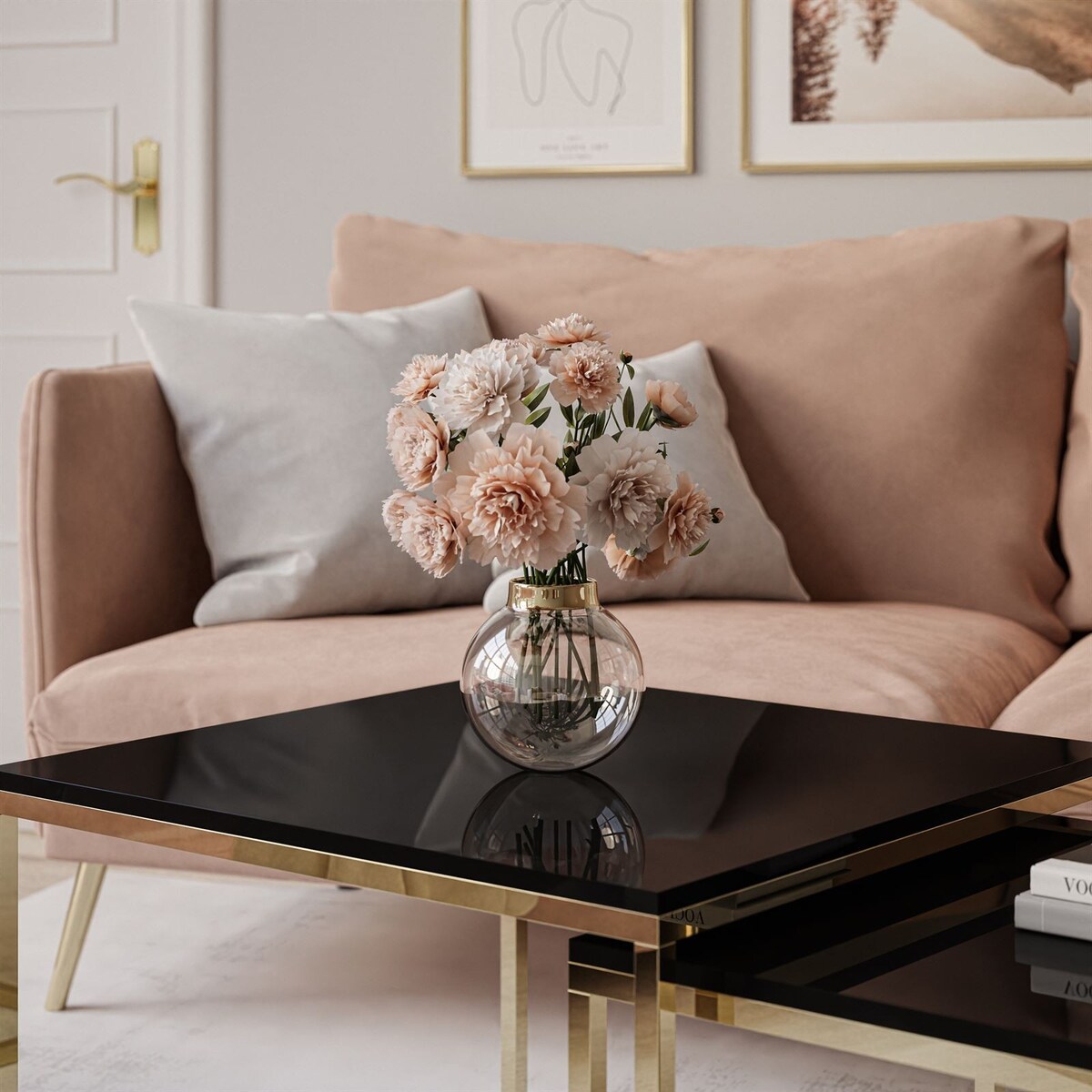 Stolik kawowy YOSHI 2w1 złoty chrom czarny połysk