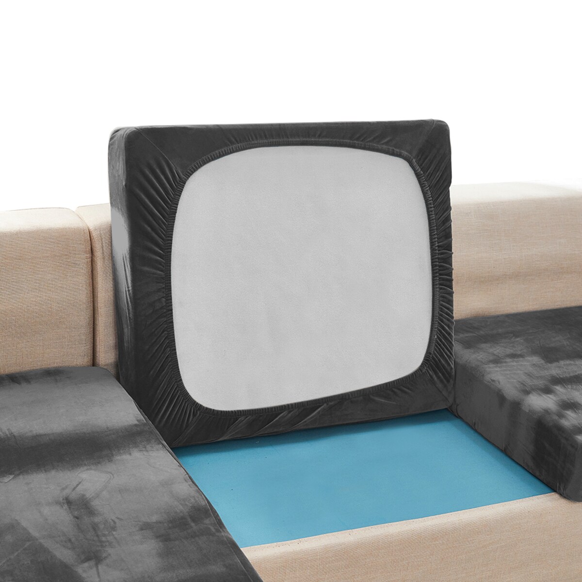 POKROWIEC NA KANAPĘ SIEDZISKO SZARY WELUR 135-165 [22SB3]