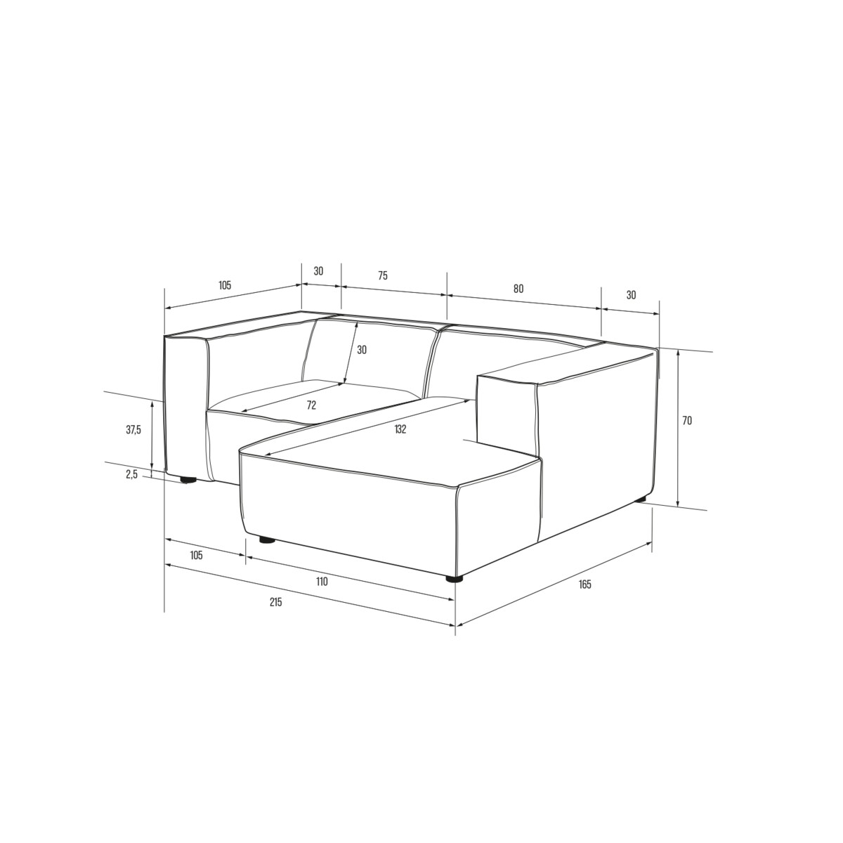 Narożnik 3 osobowy prawy Modularis - Szary Welur