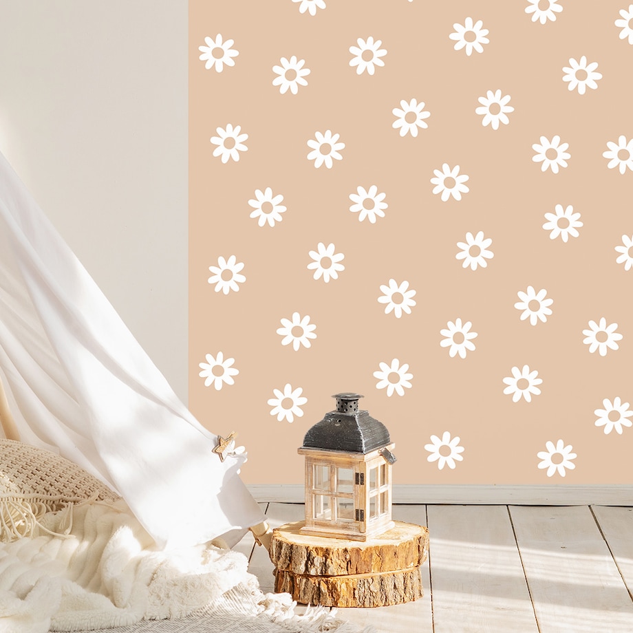 Naklejka na ścianę łuk beżowy - stokrotki L