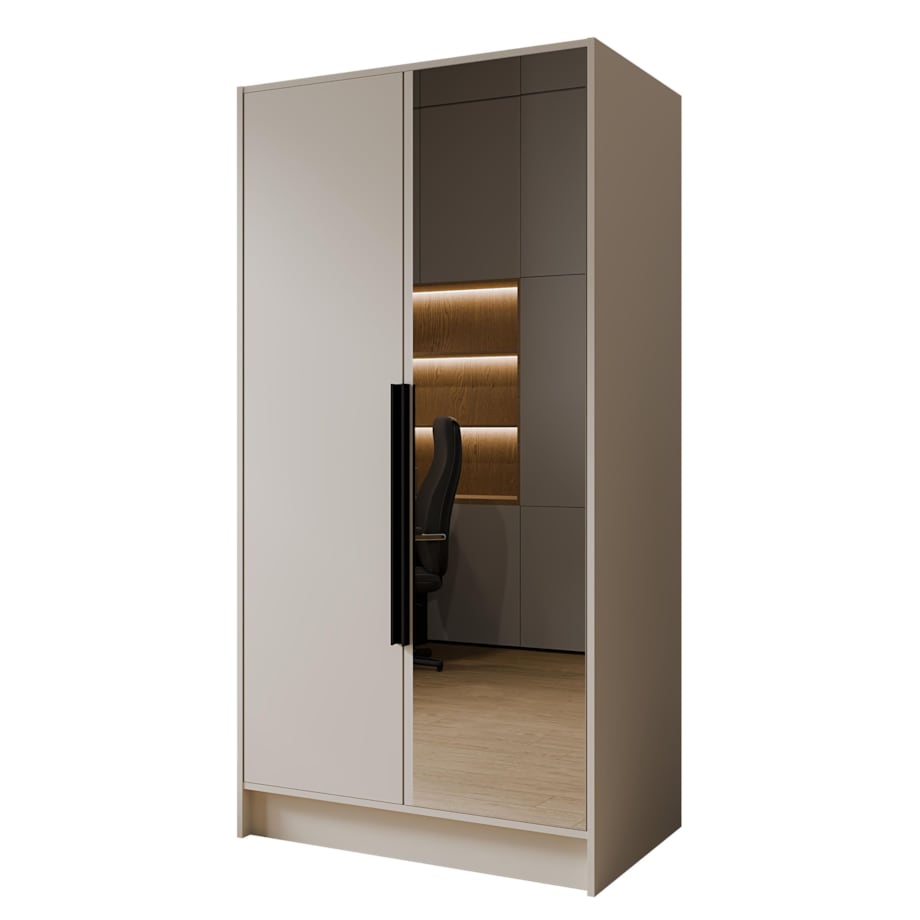 Szafa 100 gładka LUSO z lustrem i czarnymi uchwytami, kaszmirowa