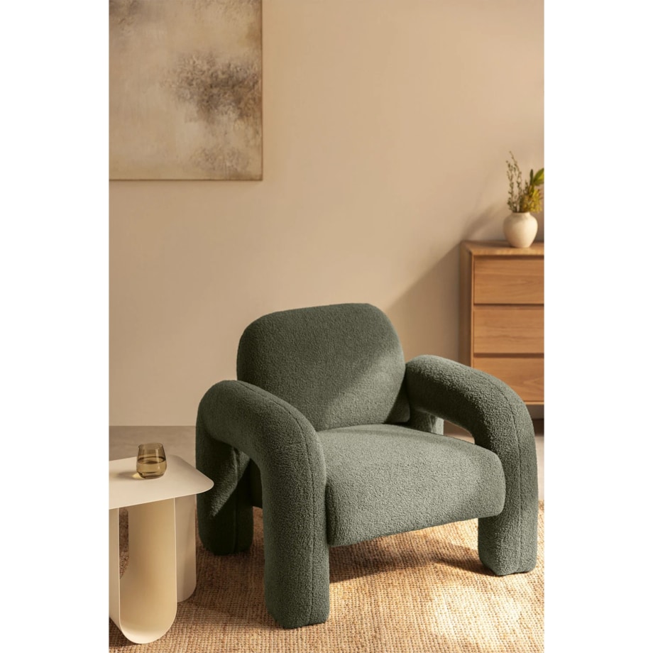 Fotel wypoczynkowy, boculé, szałwiowa zieleń, Nixon