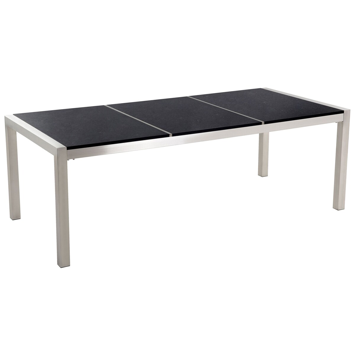 Zestaw ogrodowy stół granitowy dzielony blat czarny i 8 krzeseł białych GROSSETO