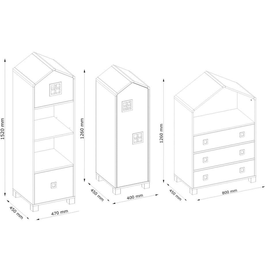 KONSIMO MIRUM Zestaw mebli w kształcie domku dla dziewczynki składający się z 3 elementów