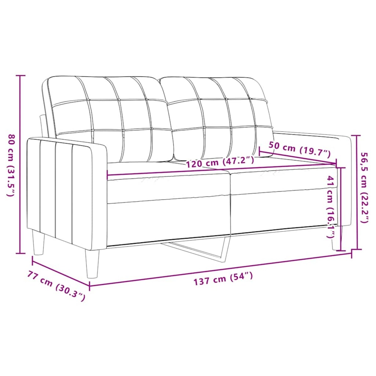 vidaXL Sofa 2-osobowa, kremowy, 120 cm, tapicerowana aksamitem