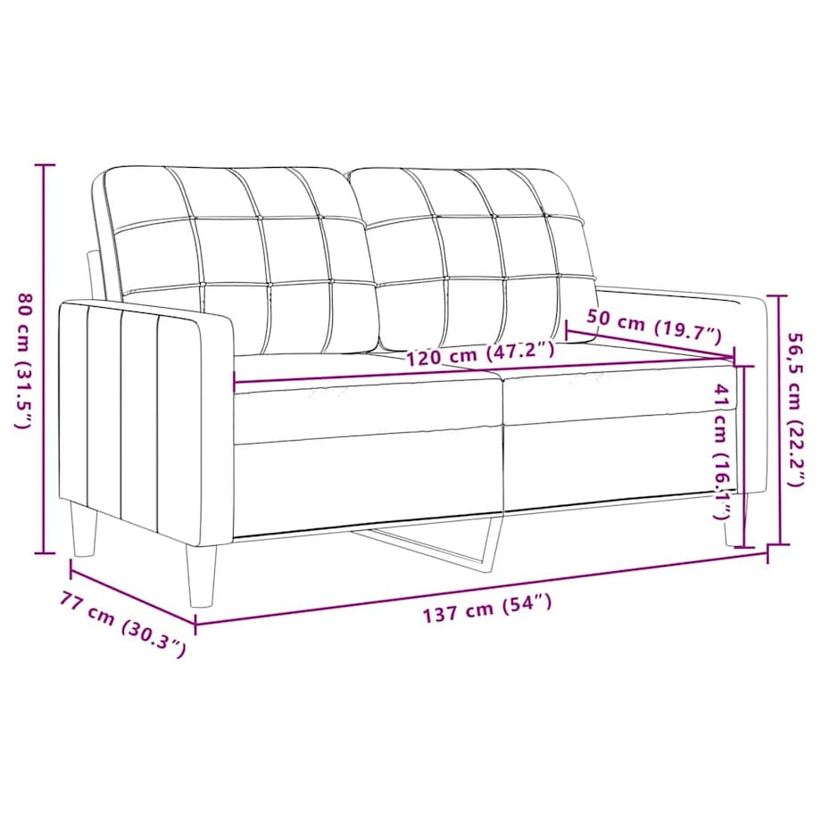 vidaXL Sofa 2-osobowa, kremowy, 120 cm, tapicerowana aksamitem