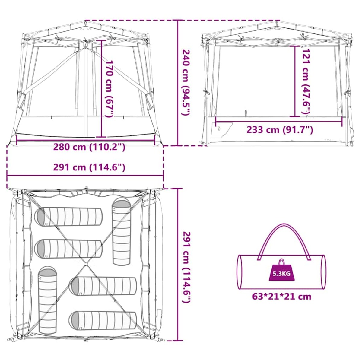 vidaXL Siatkowy namiot wewnętrzny Zielony 291 x 291 cm