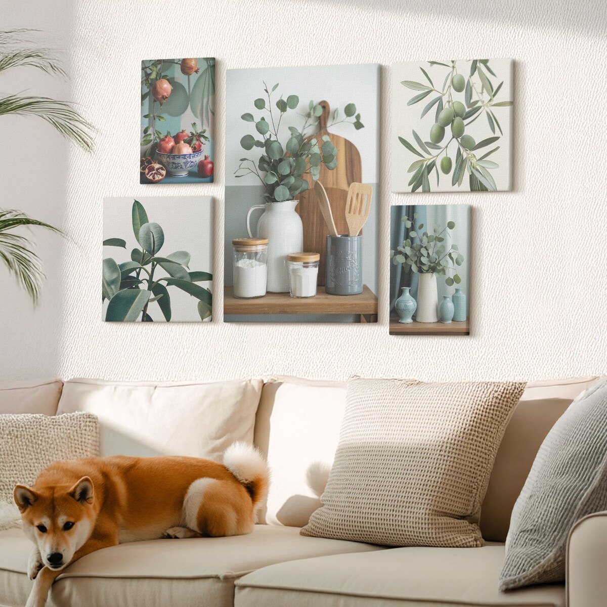 Zestaw 5 obrazów na płótnie - Naturalne skandynawskie rośliny w stylu prowansalskim - zielony
