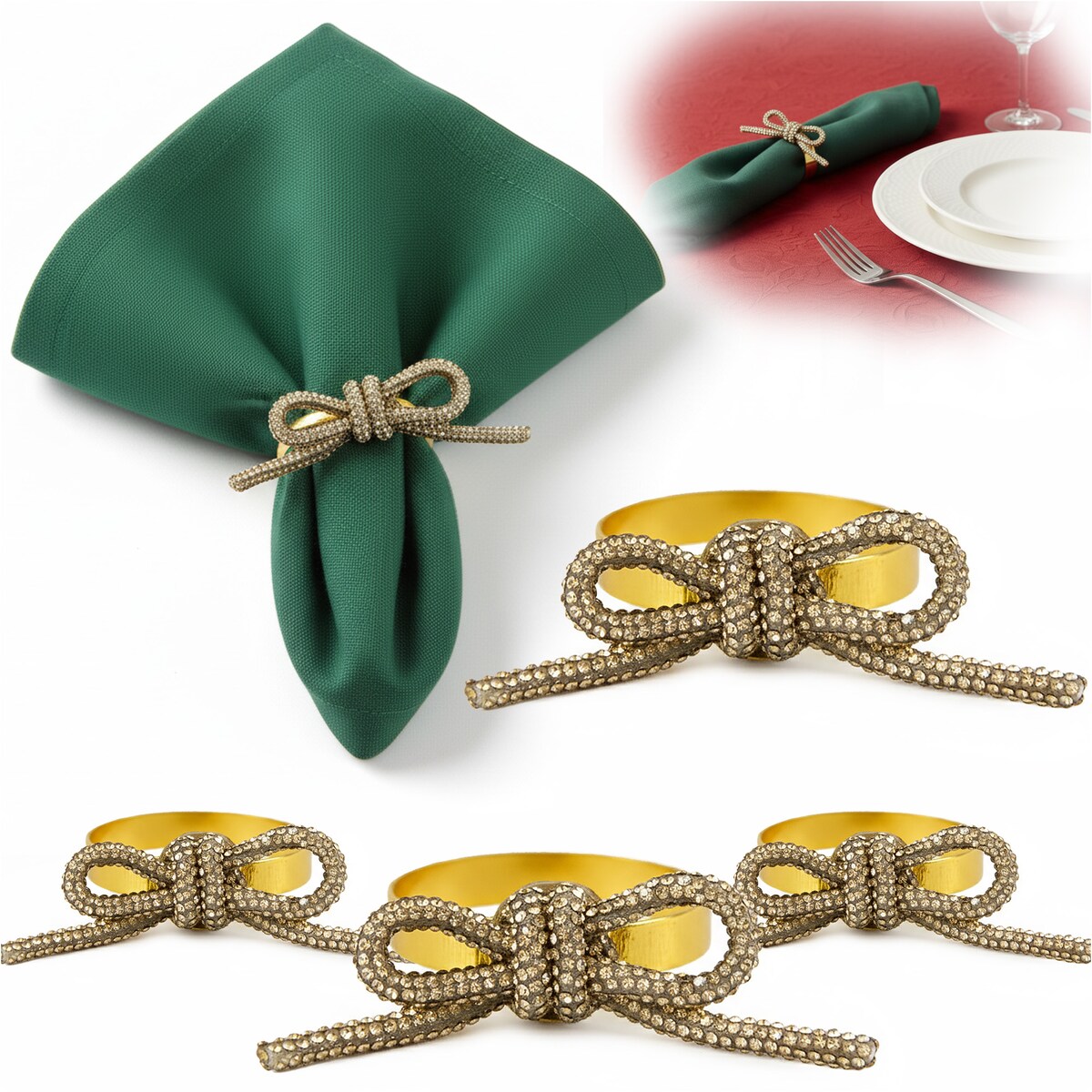 Obrączki Na Serwetki Klamry Pierścienie Do Serwetek Zestaw 4 Szt Wzór Kokarda