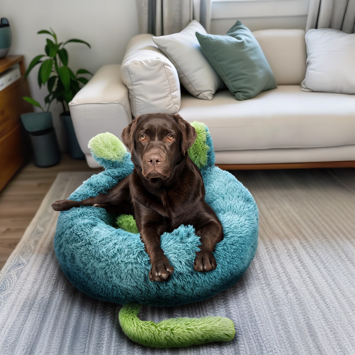 Legowisko dla psa POSŁANIE kojec okrągłe MIĘKKIE poduszka 80x80 cm WŁOCHATE