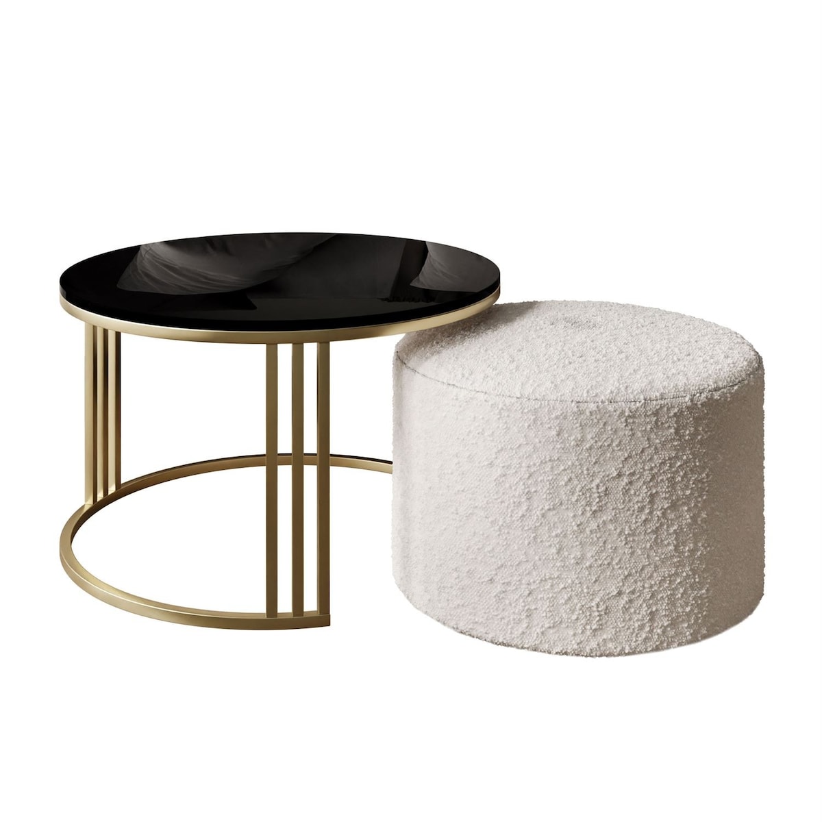 Stolik kawowy z pufą LORI POŁYSK złoto szczotkowane, czarny / Coral 65