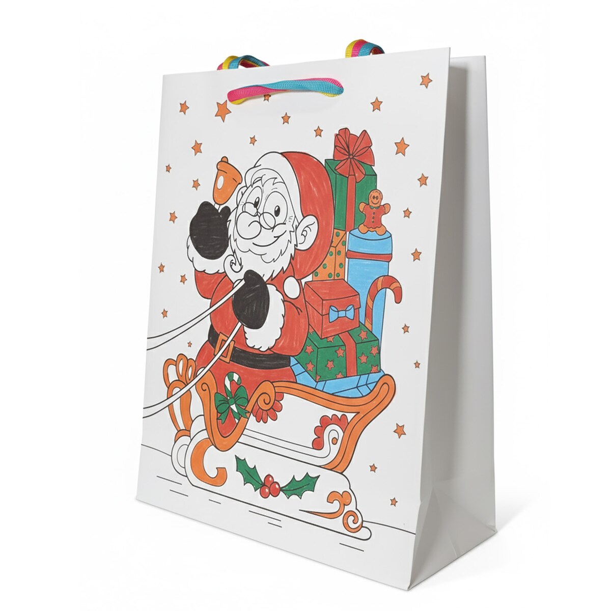 Torebka Prezentowa Na Prezent Do Kolorowania Dla Dzieci 32X26X10 Cm Mikołaj W Saniach
