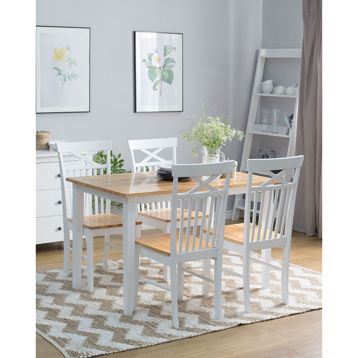 Zestaw 2 krzeseł do jadalni drewniany jasny z białym HOUSTON