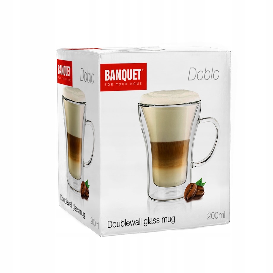 SZKLANKA Z UCHEM termiczna 200 ml podwójna ścianka na kawę herbatę zioła