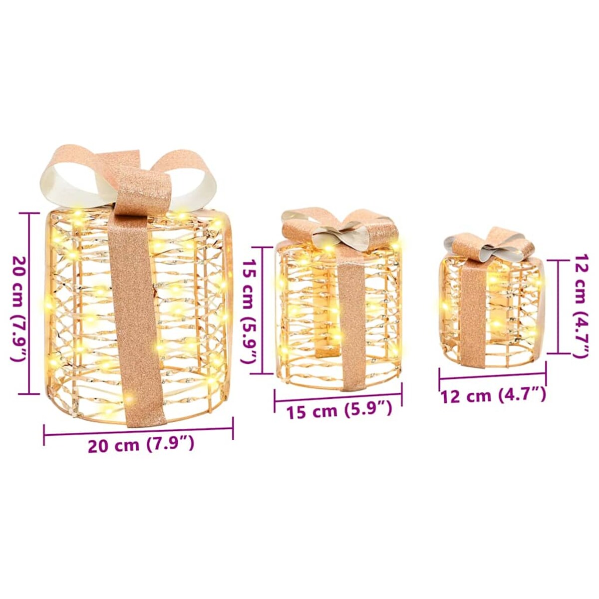 vidaXL Dekoracja Pudełka Prezentowego 3 pcs Ciepła biel PET