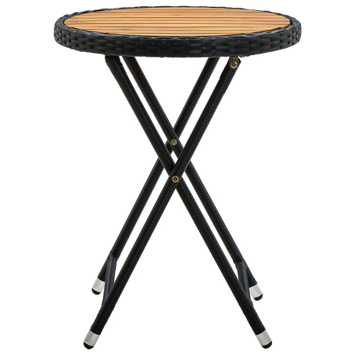 vidaXL Stolik herbaciany, czarny, 60 cm, rattan PE i drewno akacjowe