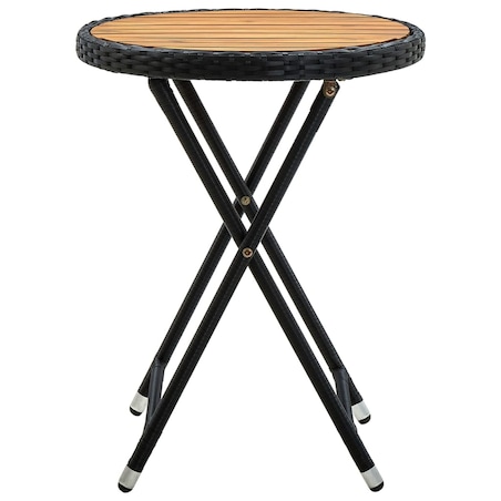 vidaXL Stolik herbaciany, czarny, 60 cm, rattan PE i drewno akacjowe