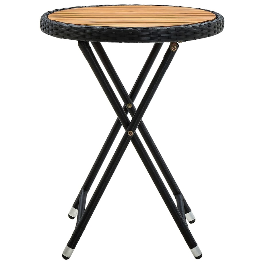 vidaXL Stolik herbaciany, czarny, 60 cm, rattan PE i drewno akacjowe