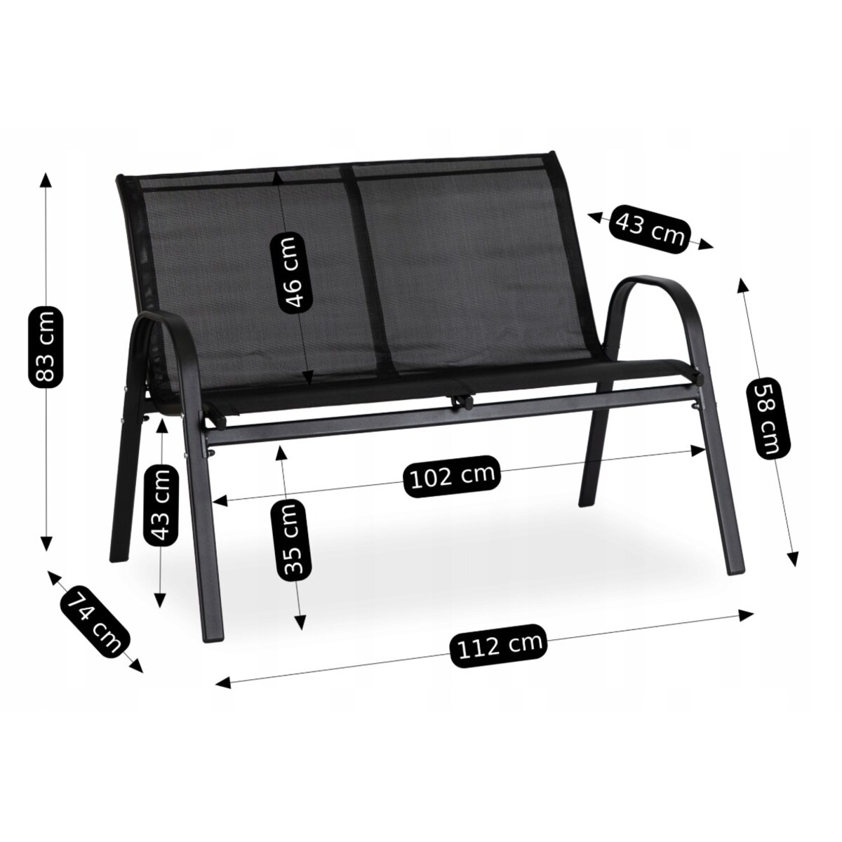 Zestaw Mebli Ogrodowych Ławka + Krzesło + Stolik Na Taras Czarne MINNESOTA