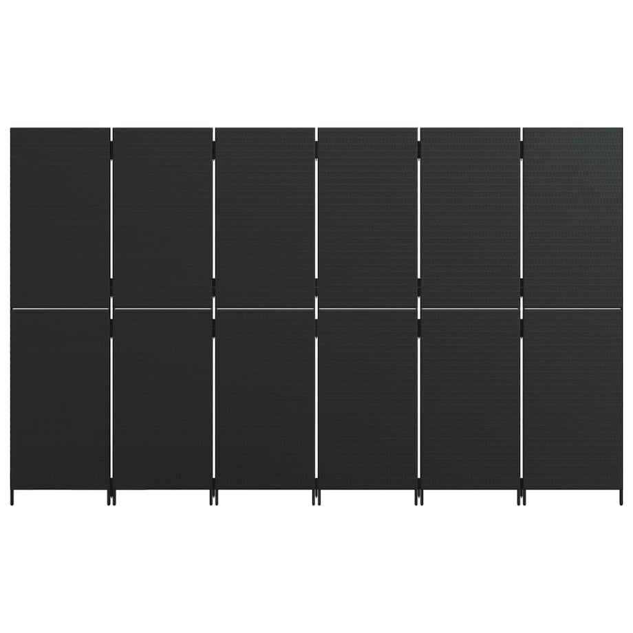 vidaXL Parawan 6-panelowy, czarny, polirattan