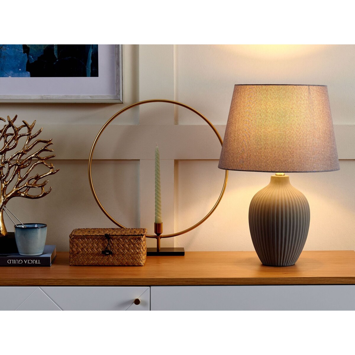 Lampka nocna ceramiczna szara FERGUS