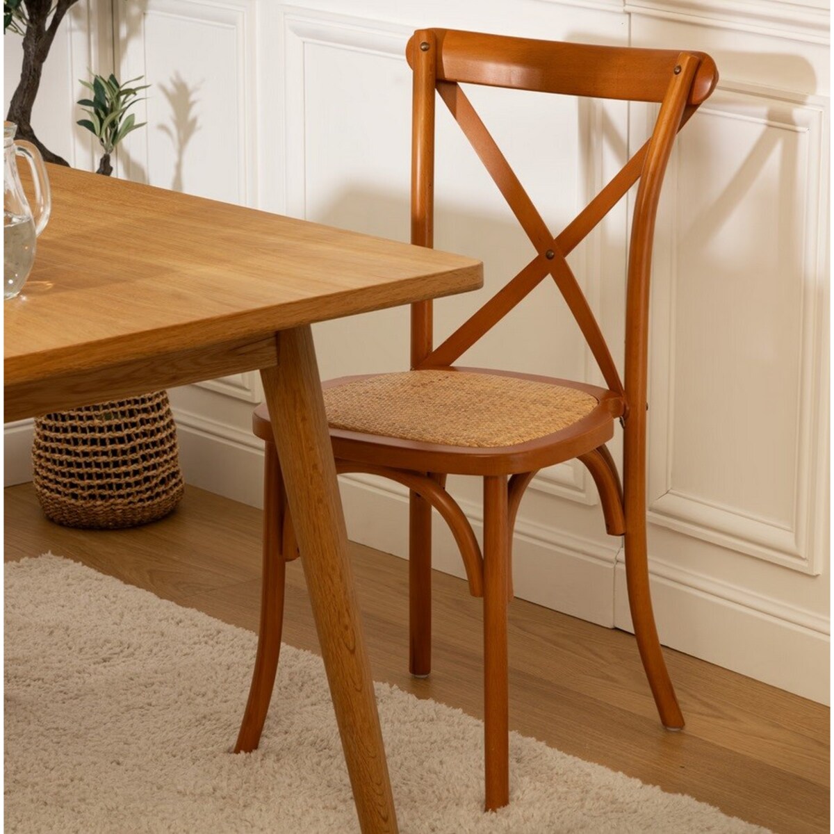 Krzesło drewniane z plecionką miodowe Amalfi