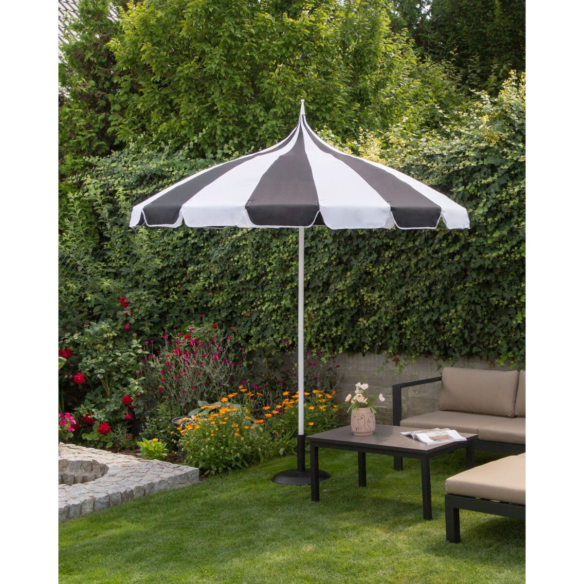 Parasol ogrodowy 245 cm MINOA Czarny/ biały